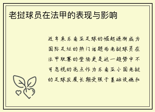 老挝球员在法甲的表现与影响